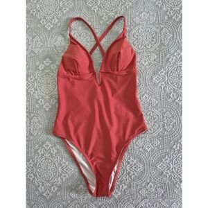 Cupshe Womens One Piece Swimsuit Terracotta V-Neck Size S CAA12E2J001EE